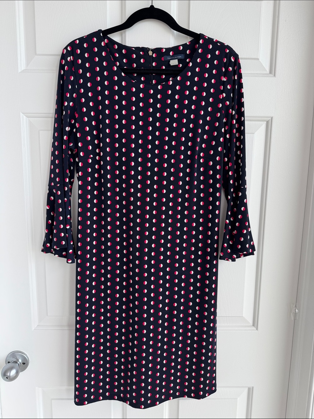 Patriotic Tommy Hilfiger Navy Shift Dress with Red and White Polka Dots